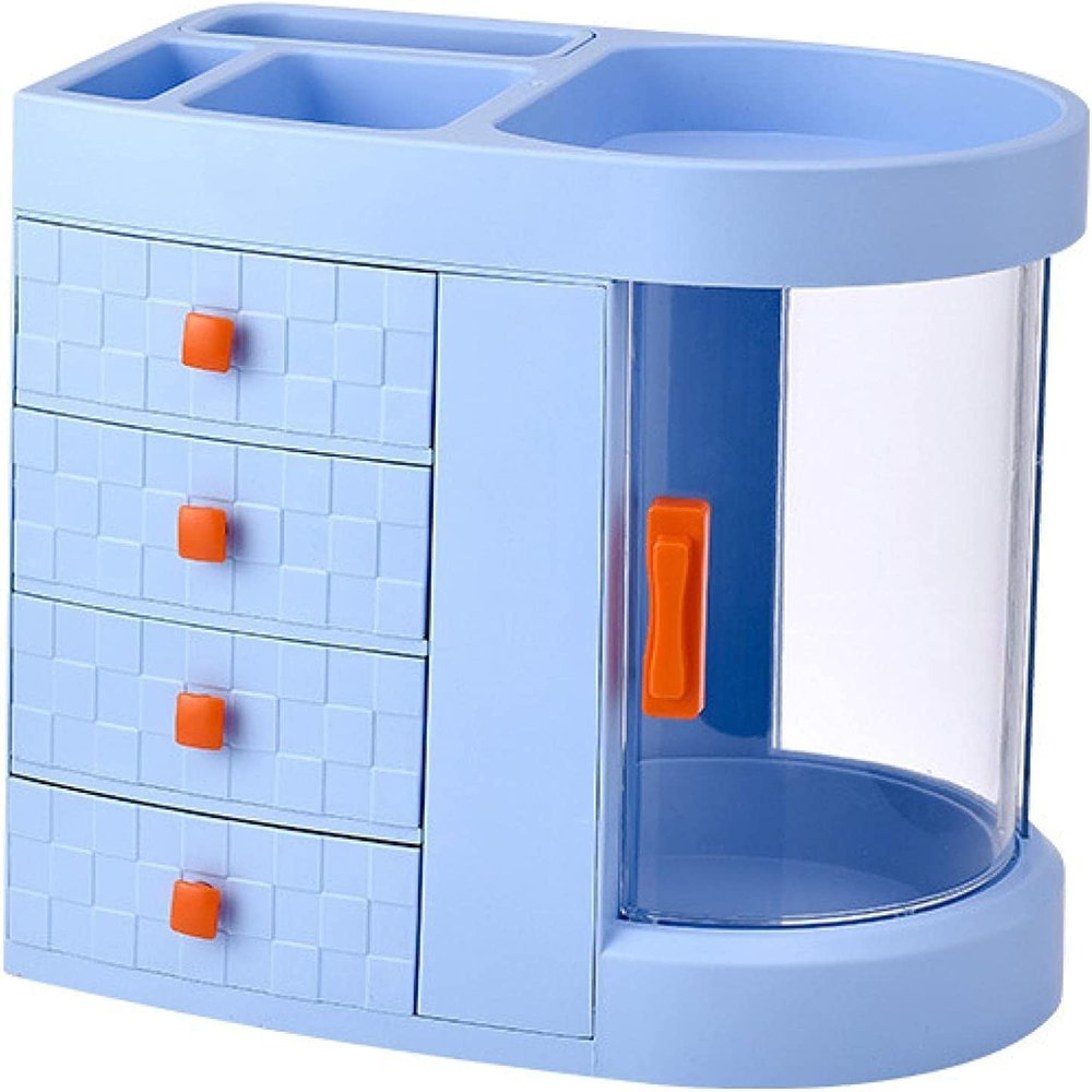 GIENEX Transparent Portable Cosmetic Box Desktop Organizer Makeup Dustproof Cosmetic Storage Box Home Organization and Storage Blue
