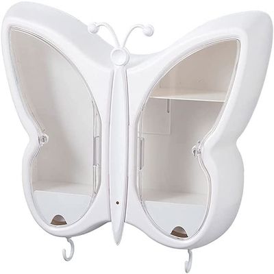 GIENEX Wall-Mounted Makeup Organizer Punch-Free and Dust-Proof Large Capacity Cosmetic Storage Box Bathroom Shelf