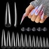 600PCS No C Curve Stiletto Nail Tips, XXXL Extra Long Stiletto Full Cover Nail Tips for Acrylic Nails Professional, 3XL Clear Flattened Fake Nail for Salons Home DIY Nail Art 12 Sizes view 1