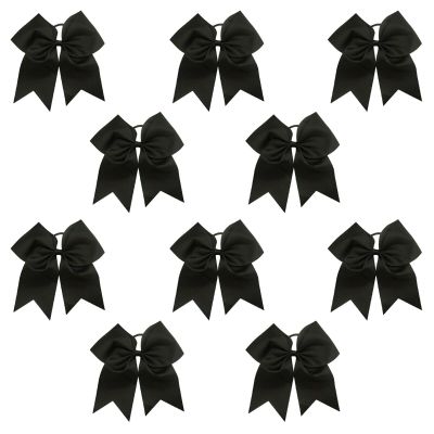 Black - 10 Pcs 7 Inch Jumbo Cheer Bows Ponytail Holder Cheerleading Girls Bow Hair Tie