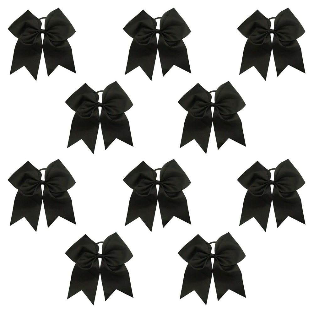 Black - 10 Pcs 7 Inch Jumbo Cheer Bows Ponytail Holder Cheerleading Girls Bow Hair Tie