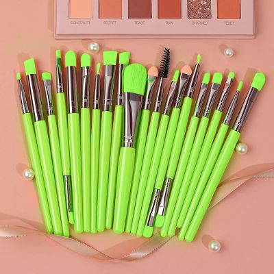 20Pcs Makeup Brush with Soft Safe Fiber Hair and Plastic Handle, Durable Cosmetic Brush with Aluminium Ferrule, Multipurpose Powder Brush For Powder Eye Shadow Blush (Fluorescent Green)