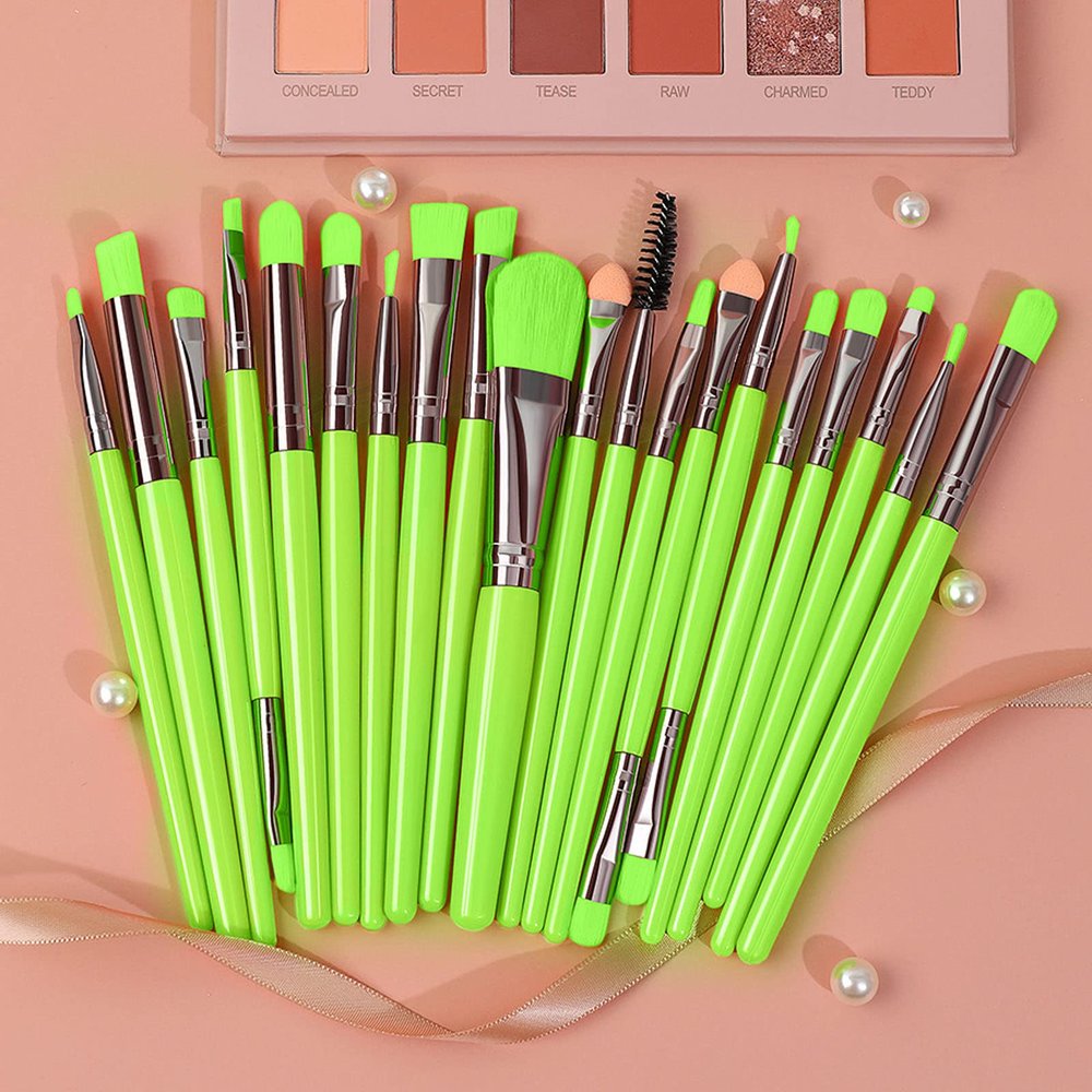 20Pcs Makeup Brush with Soft Safe Fiber Hair and Plastic Handle, Durable Cosmetic Brush with Aluminium Ferrule, Multipurpose Powder Brush For Powder Eye Shadow Blush (Fluorescent Green)