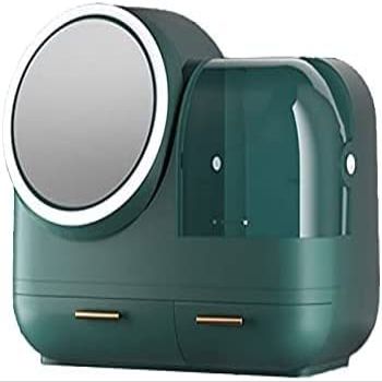 GIENEX Cosmetic Cases Light Luxury Cosmetic Storage Box with Fan LED Makeup Mirror Integrated Dressing Table Bathroom Mask Perfume Desktop Shelf Vanity Case