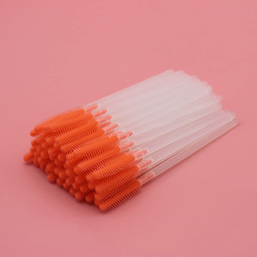 100 pcs Disposable Eyebrow Brush Mascara Wand Applicator Cosmetic Brushes Eyebrow Comb for Eyelash Extension (orange)