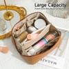 Niumike Large Capacity Travel Cosmetic Bags for Women - PU Leather Small Cute Makeup Bag Organizer Make Up Bags with Handle and Dividers Waterproof Portable Travel Toiletry Bag (Pink) view 2