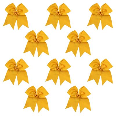 Athletic Gold - 10 Pcs 7 Inch Jumbo Cheer Bows Ponytail Holder Cheerleading Girls Bow Hair Tie