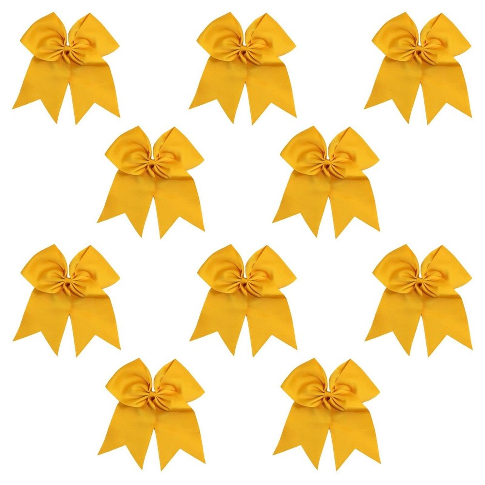 Athletic Gold - 10 Pcs 7 Inch Jumbo Cheer Bows Ponytail Holder Cheerleading Girls Bow Hair Tie