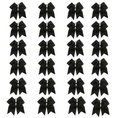 24 Black Big 7" Cheer Bow Pony Tail 3 Inch Ribbon Girls Hair Bows Cheerleading
