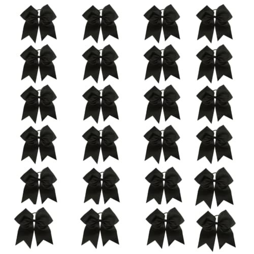 24 Black Big 7" Cheer Bow Pony Tail 3 Inch Ribbon Girls Hair Bows Cheerleading
