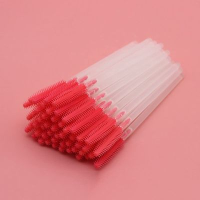 100 pcs Disposable Eyebrow Brush Mascara Wand Applicator Cosmetic Brushes Eyebrow Comb for Eyelash Extension (watermelon red)