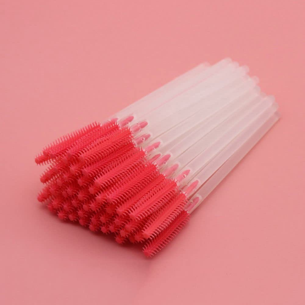 100 pcs Disposable Eyebrow Brush Mascara Wand Applicator Cosmetic Brushes Eyebrow Comb for Eyelash Extension (watermelon red)