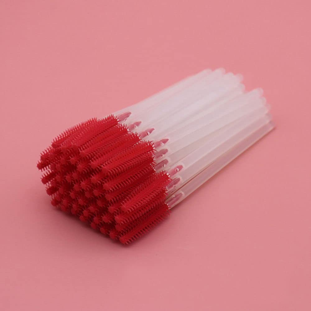100 pcs Disposable Eyebrow Brush Mascara Wand Applicator Cosmetic Brushes Eyebrow Comb for Eyelash Extension (red)