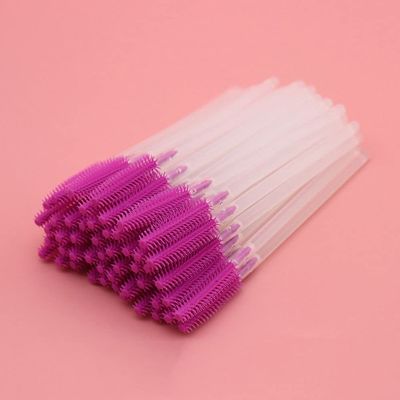 100 pcs Disposable Eyebrow Brush Mascara Wand Applicator Cosmetic Brushes Eyebrow Comb for Eyelash Extension (rose red)