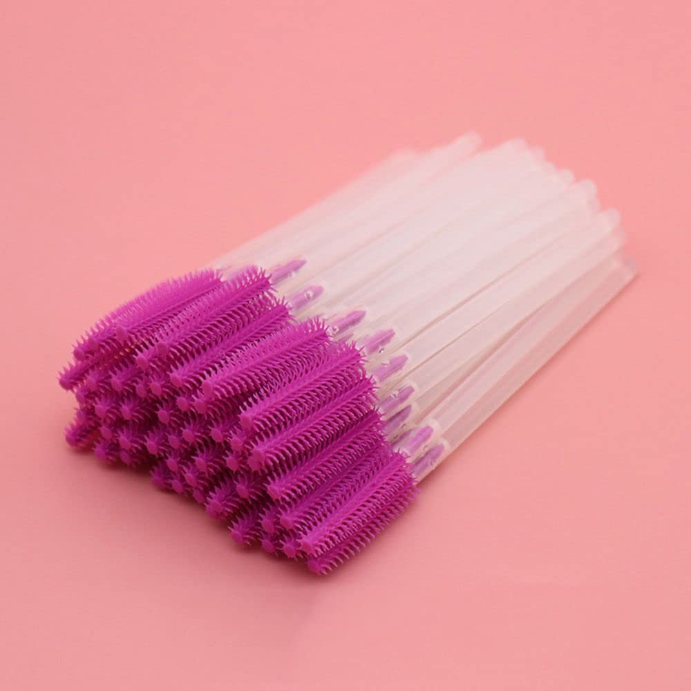 100 pcs Disposable Eyebrow Brush Mascara Wand Applicator Cosmetic Brushes Eyebrow Comb for Eyelash Extension (rose red)