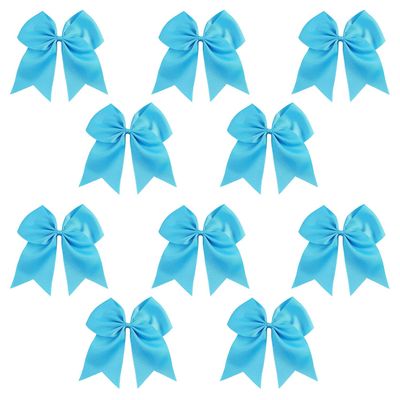Teal - 10 Pcs 7 Inch Jumbo Cheer Bows Ponytail Holder Cheerleading Girls Bow Hair Tie