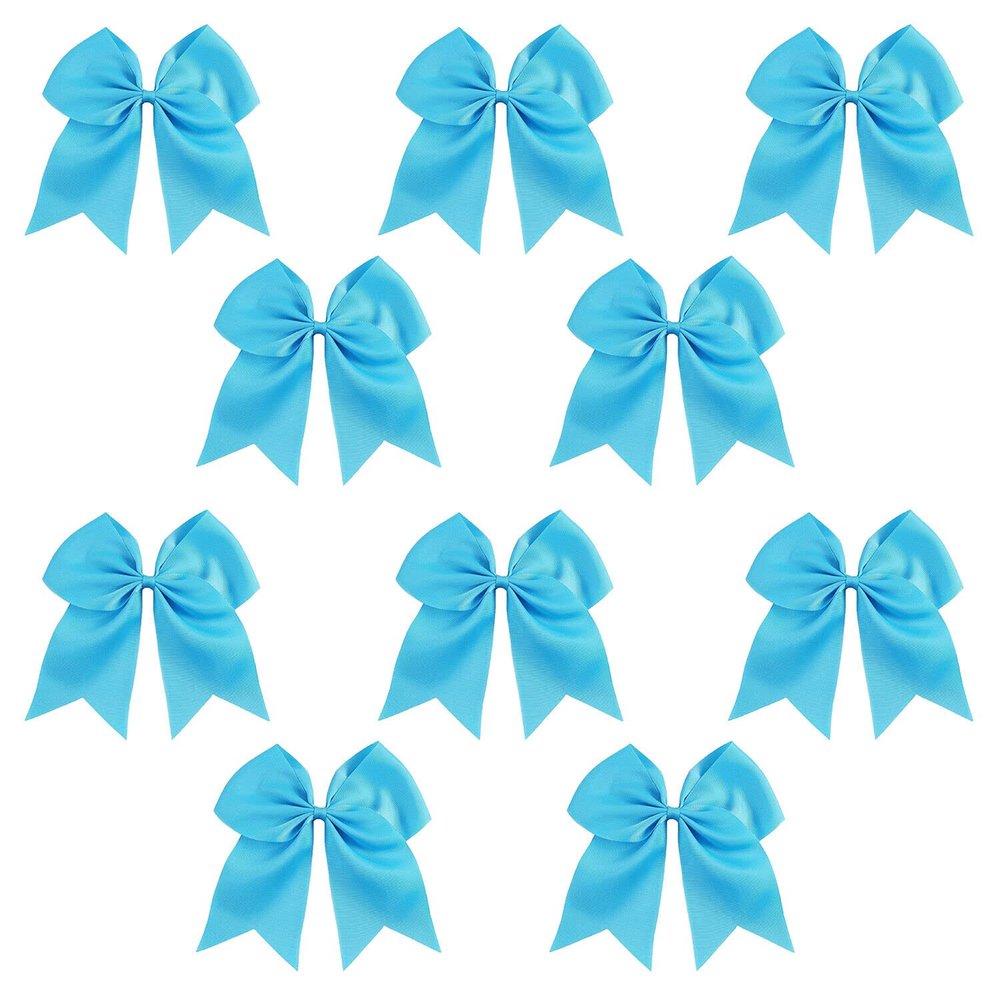 Teal - 10 Pcs 7 Inch Jumbo Cheer Bows Ponytail Holder Cheerleading Girls Bow Hair Tie