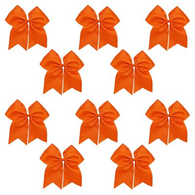 Orange - 10 Pcs 7 Inch Jumbo Cheer Bows Ponytail Holder Cheerleading Girls Bow Hair Tie