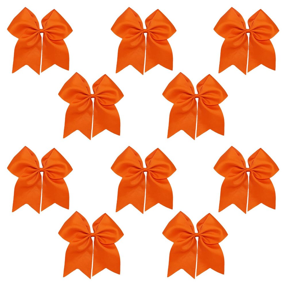 Orange - 10 Pcs 7 Inch Jumbo Cheer Bows Ponytail Holder Cheerleading Girls Bow Hair Tie