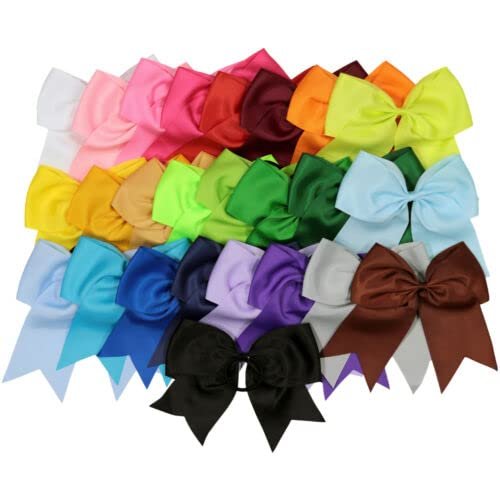 10 Assorted Big 7" Cheer Bow Ponytail 3 in Ribbon Girls Hair Bows Cheerleading