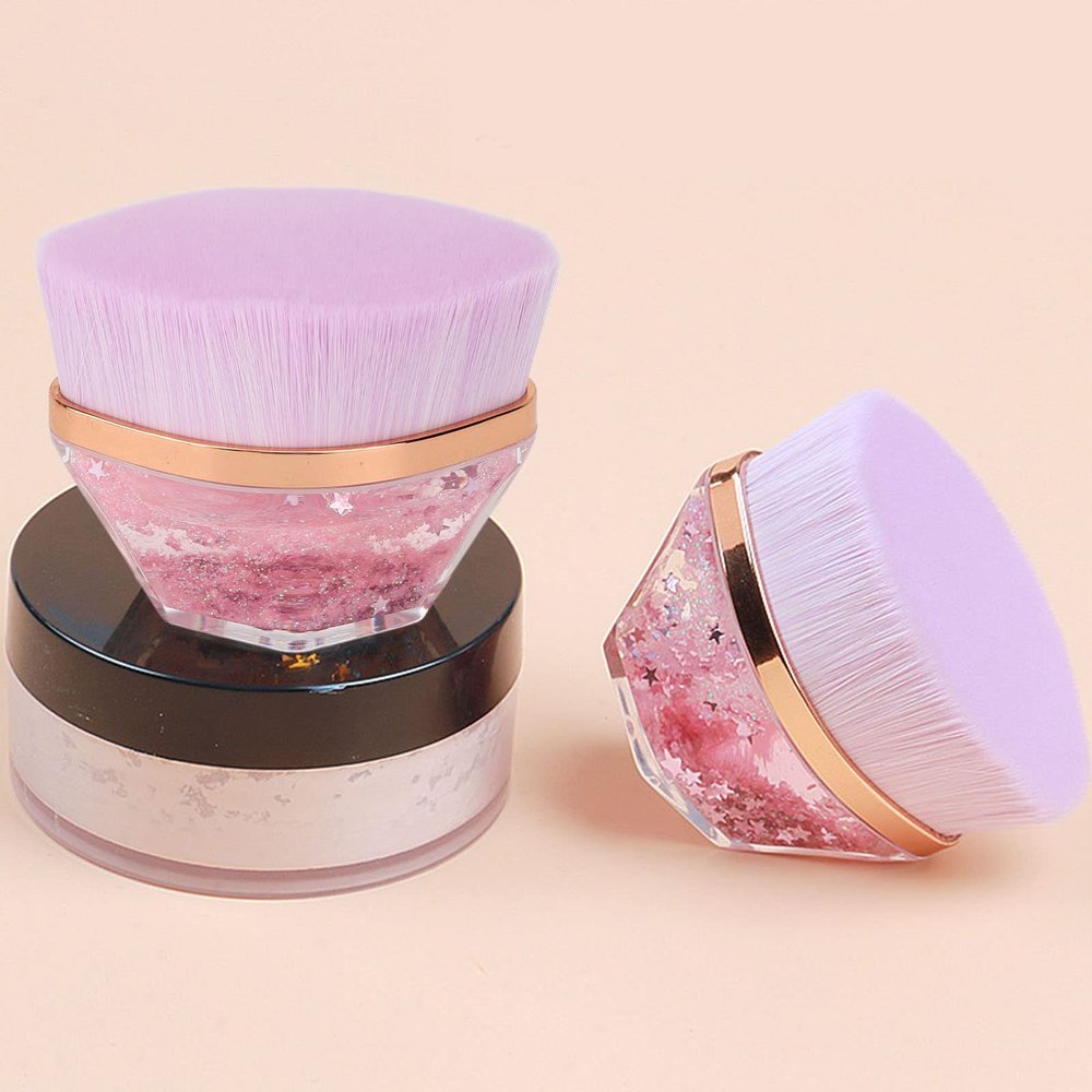 2pcs Foundation Brush Set with Storage Box, Portable Exquisite Makeup Brush with Curved Brush Head, Skin Friendly Soft Bristles Liquid Cream Brush, Multipurpose Cosmetic Tool Purple