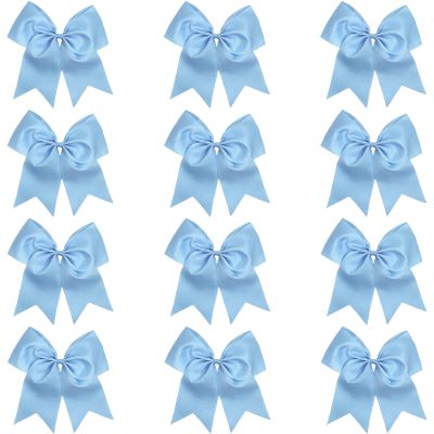 Carolina Blue - 12 Pcs 7 Inch Jumbo Cheer Bows Ponytail Holder Cheerleading Girls Bow Hair Tie