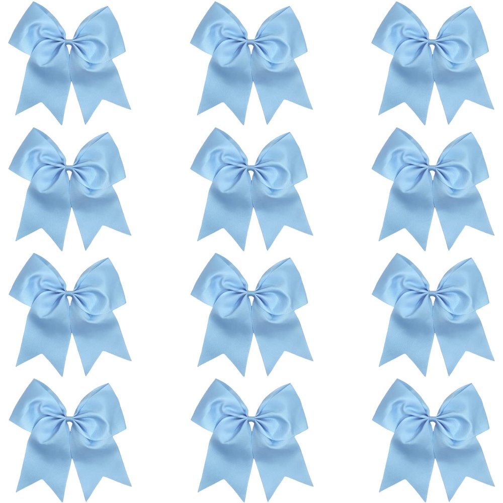 Carolina Blue - 12 Pcs 7 Inch Jumbo Cheer Bows Ponytail Holder Cheerleading Girls Bow Hair Tie