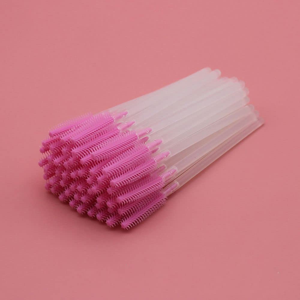 100 pcs Disposable Eyebrow Brush Mascara Wand Applicator Cosmetic Brushes Eyebrow Comb for Eyelash Extension (pink)