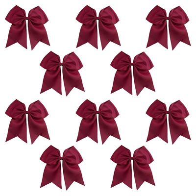 Maroon - 10 Pcs 7 Inch Jumbo Cheer Bows Ponytail Holder Cheerleading Girls Bow Hair Tie