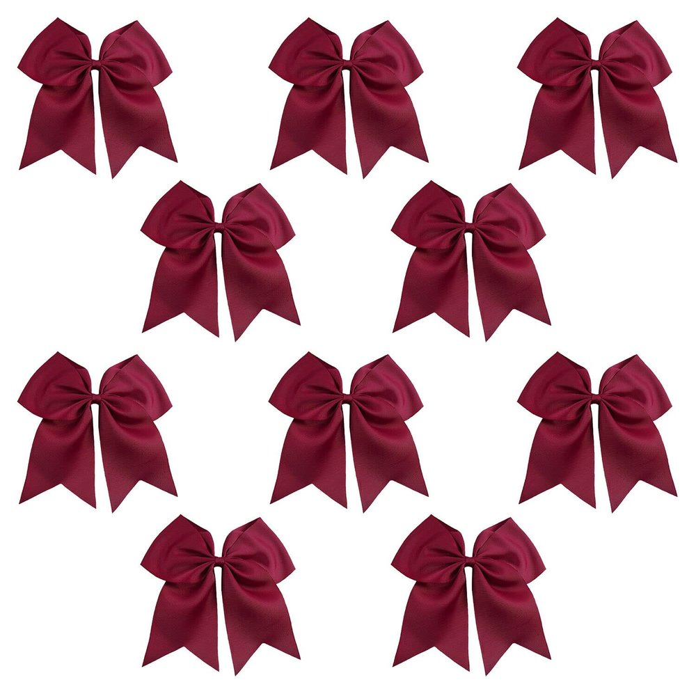 Maroon - 10 Pcs 7 Inch Jumbo Cheer Bows Ponytail Holder Cheerleading Girls Bow Hair Tie