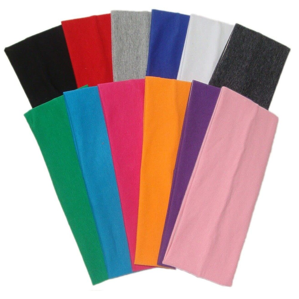 12 Cotton Headbands 3" Elastic Stretch Absorbent Quality Soft Sport Headband