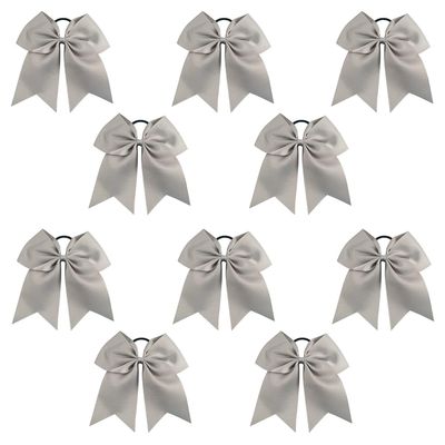 Silver - 10 Pcs 7 Inch Jumbo Cheer Bows Ponytail Holder Cheerleading Girls Bow Hair Tie