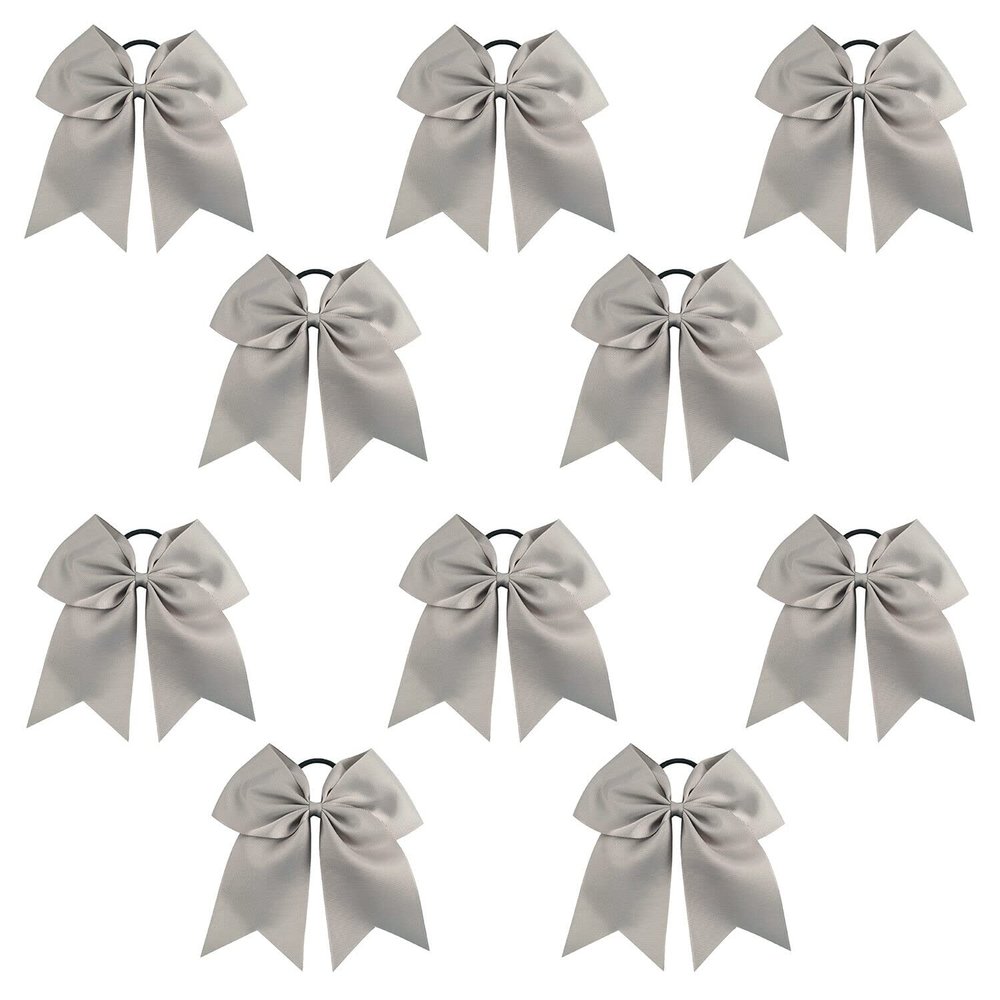 Silver - 10 Pcs 7 Inch Jumbo Cheer Bows Ponytail Holder Cheerleading Girls Bow Hair Tie