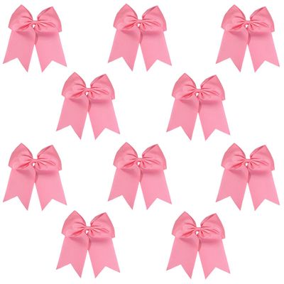 Med Pink - 10 Pcs 7 Inch Jumbo Cheer Bows Ponytail Holder Cheerleading Girls Bow Hair Tie