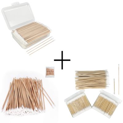 400 Pcs Pointed Tip Long Cotton Swabs in A Storage Box + 300 Pcs Round Tip Gun Cleaning Swabs + 200 Pcs Bamboo Cotton Swabs
