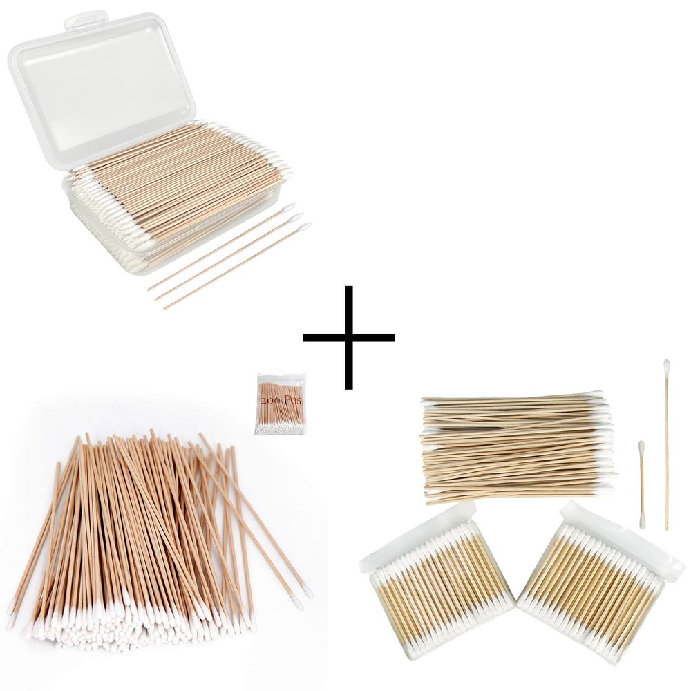 400 Pcs Pointed Tip Long Cotton Swabs in A Storage Box + 300 Pcs Round Tip Gun Cleaning Swabs + 200 Pcs Bamboo Cotton Swabs