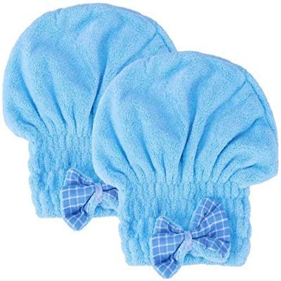 VRT Microfiber Hair Towel Cap,Hair Drying Caps with Bow-Knot,Absorbent Quick Drying Cap for Women,Soft Hair Drying Towel Cap,Fast Drying Hair Caps for Wet Hair Curly Long Hair (Blue) (5)