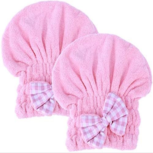 VRT Microfiber Hair Drying Towels Head wrap with Bow-Knot Shower Cap Hair Turban Hair Wrap Bath Cap for Curly Long & Wet Hair Gift for Women (Pink) (3)