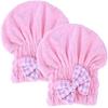 VRT Microfiber Hair Drying Towels Head wrap with Bow-Knot Shower Cap Hair Turban Hair Wrap Bath Cap for Curly Long & Wet Hair Gift for Women (Pink) (3) view 1