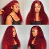 13x4 Burgundy Lace Frontal Wigs for Women 99J Deep Wave Lace Front Wigs Human Hair Pre Plukced with Baby Hair 16Inch Colored Deep Curly Human Hair Wigs 150% Density view 4