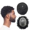 Afro Black Mens Toupee Human Hair Replacement Toupee for Black Men Hairpiece Curly Afro Wave Black Men Hair System African American Hair Units for Black Men 8X10" 14mm Afro Wave, 1B# Off Black view 1