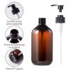 6 Pack Plastic Pump Bottles Dispenser, 16oz/500ml Empty Cylinder Shampoo Soap Dispenser, Refillable Containers with Extra Sprayer Pump Labels for Body Wash, Lotion, Gel(Amber) view 3