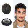 Afro Coily Black Mens Toupee Human Hair Replacement Toupee for Black Men Hairpiece Thin Skin PU African American Hair Units for Black Men 8X10" 8mm Afro Wave, 1B# Off Black view 1