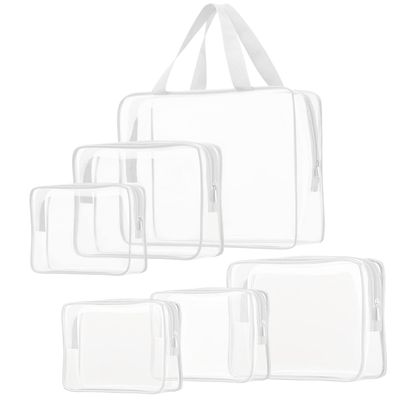 6pcs Clear Cosmetic Bags, TSA Approved Toiletry Bag Set Crystal Clear Travel Beach Essentials Bag Organization PVC, Clear Makeup Bags Luggage Pouch Carry on Airport Airline Compliant Bag Women Men