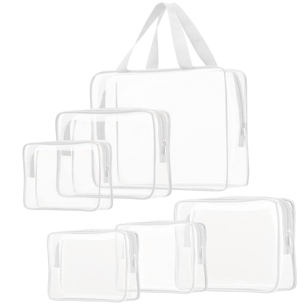 6pcs Clear Cosmetic Bags, TSA Approved Toiletry Bag Set Crystal Clear Travel Beach Essentials Bag Organization PVC, Clear Makeup Bags Luggage Pouch Carry on Airport Airline Compliant Bag Women Men