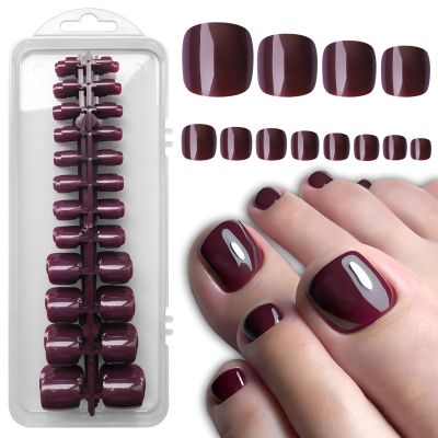 LoveOurHome 240pc False Toe Nails Colored Glossy Press on Toenails Full Cover Short Square Fake Toenails Artificial Pedicure Tips with Tabs Glue for Women Girls