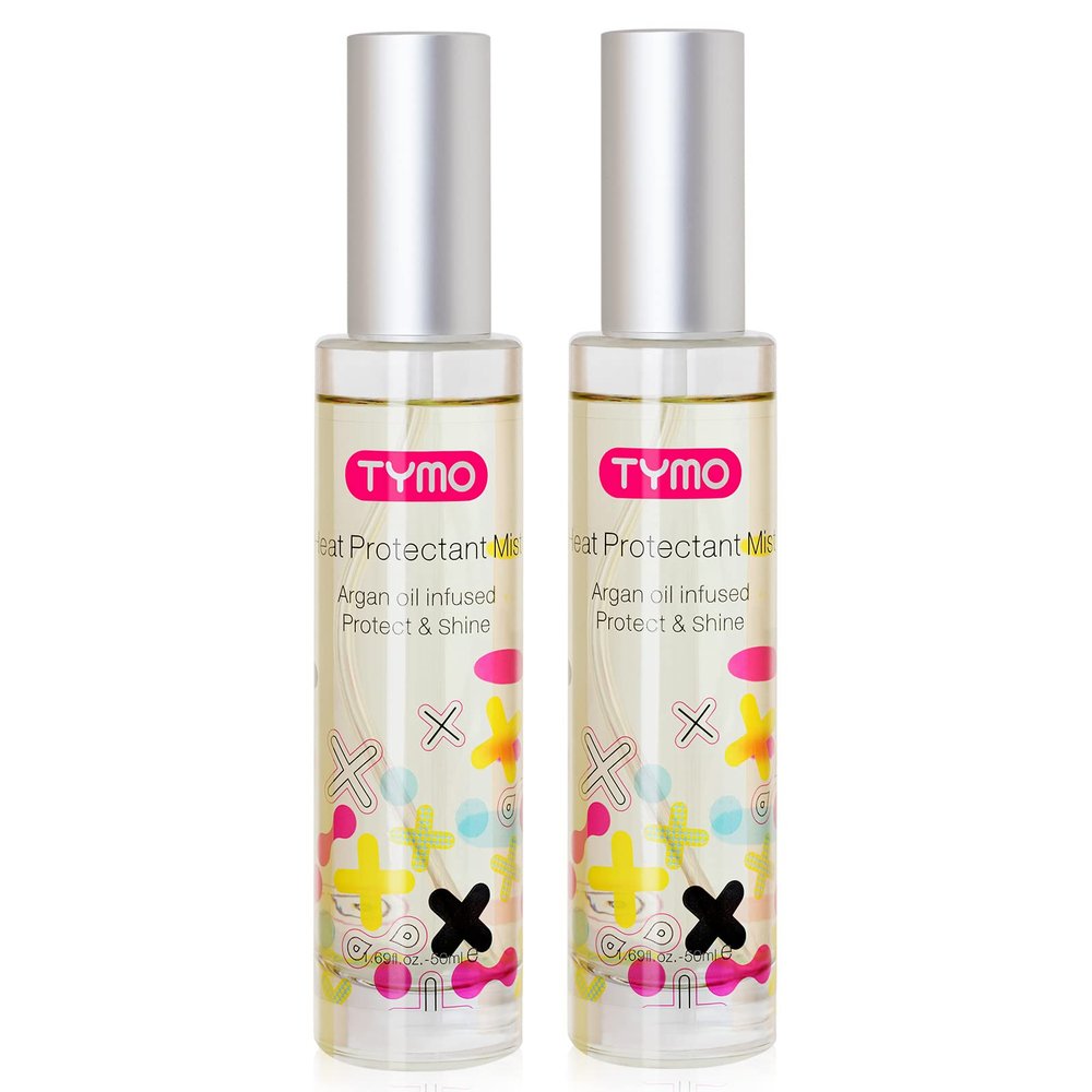 TYMO Heat Protectant for Hair with Argan Oil for Heated Styling Tools, Leave in Conditioner Spray to Smooth & Hydrate, Natural Pure Formulation, Multi-benefit Treatment, Lightweight Spray, Pack of 2