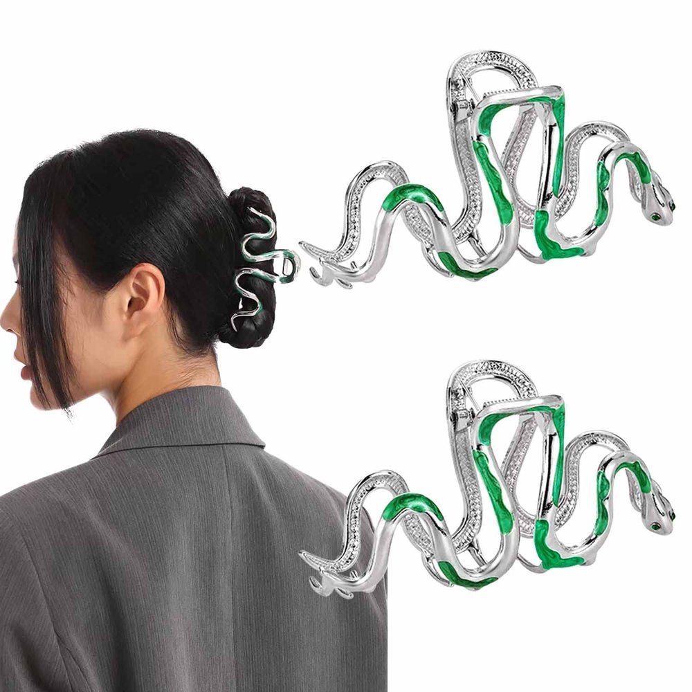 2 PCS Fashionable Green Snake Design Metal Hair Claws Non Slip,Big Hair Claws Clips Halloween Gothic Women Girls Hair Accessories
