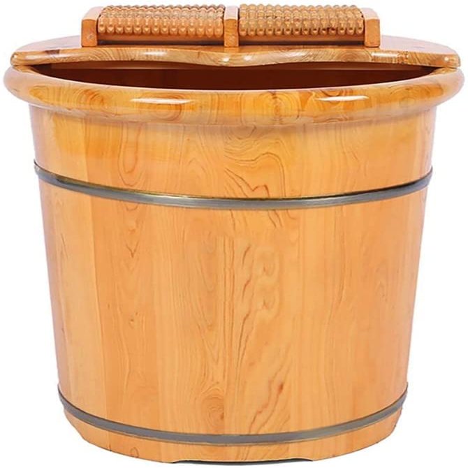 Foot Tub Wooden Foot Basin Foot Tub/Heightening Foot Bath Basin, Soak, Massage, Spa, Sauna Foot Bowl Pedicure Basin Parental Gift Foot Bucket Drainage Tube Design Foot Bath Wooden Bucket Foot Spa