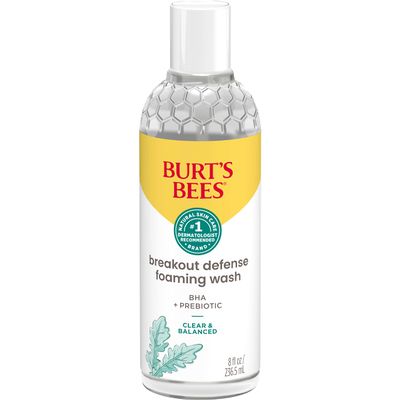 Burts Bees Foaming Face Wash, BHA Breakout Defense Cleanser for All Skin Types, Washes Away Impurities & Excess Facial Oil, With a Prebiotic, 8 Oz.